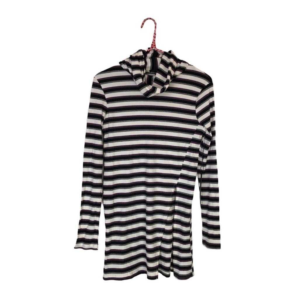 Copper Key Striped Metallic Ribbed Knit Turtleneck